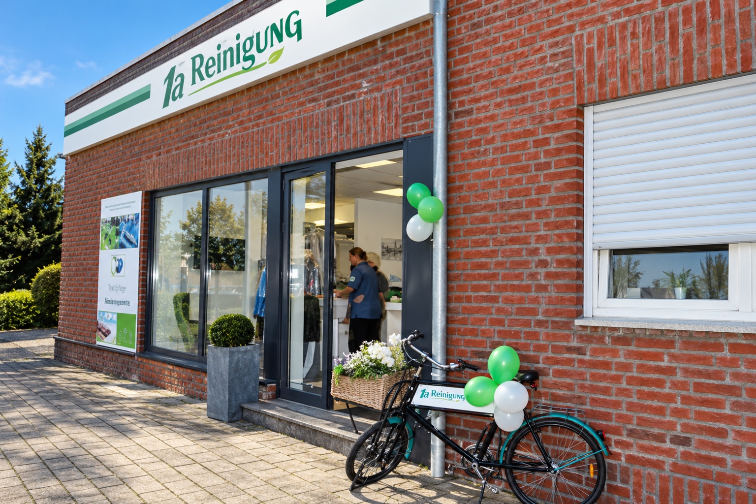 Außenansicht der 1A Reinigung, KI-bearbeitet auf Basis des Originalfotos